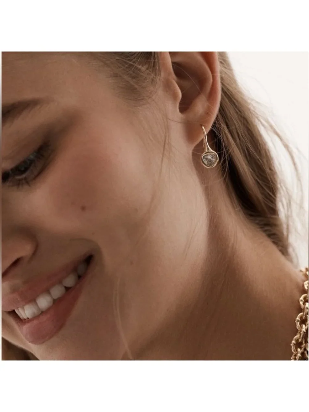 New! Anthropologie 14K Gold Plated Crystal Fishhook Earrings NWT
